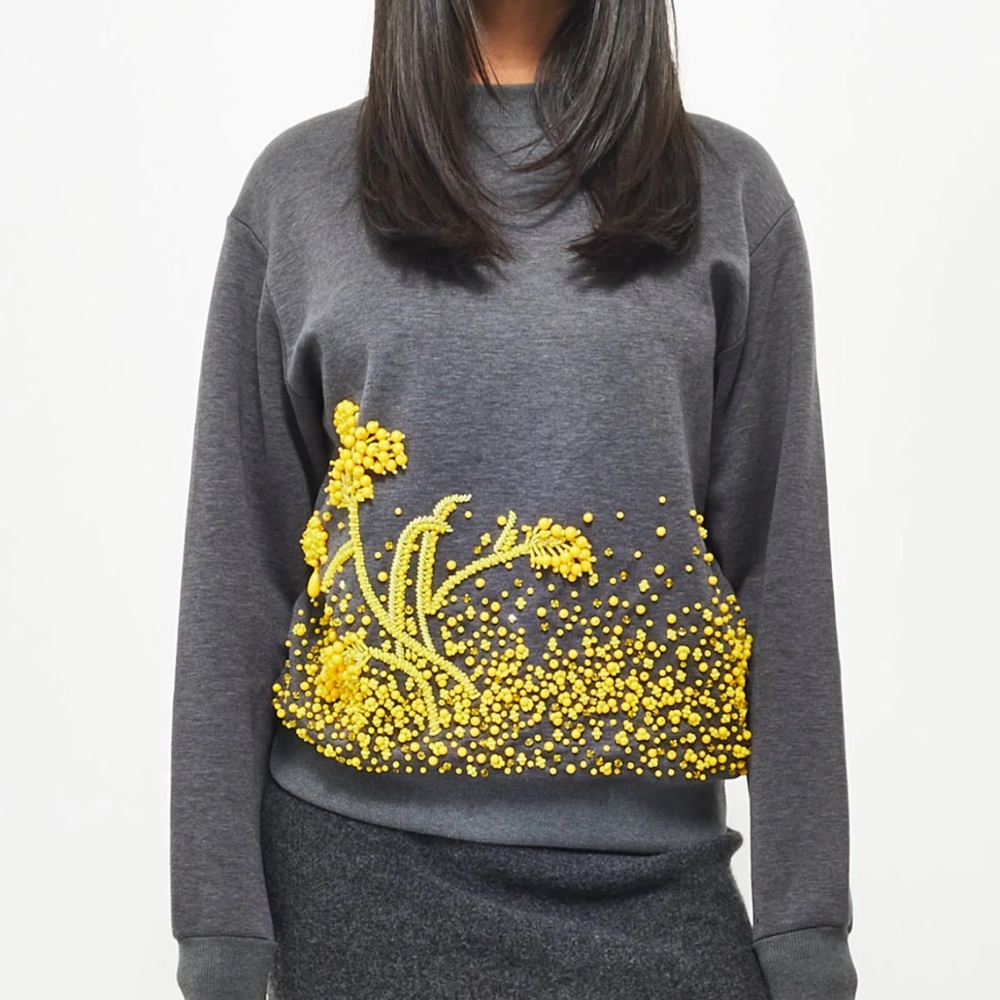 Preloved Prada Gray and Yellow Embellished Women's Sweater